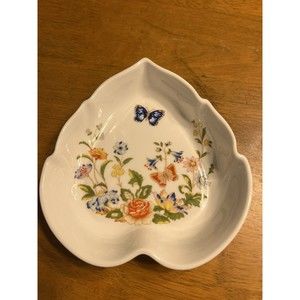 Aynsley Fine Bone China Floral Butterfly Leaf Shaped Trinket Dish Cottage Garden